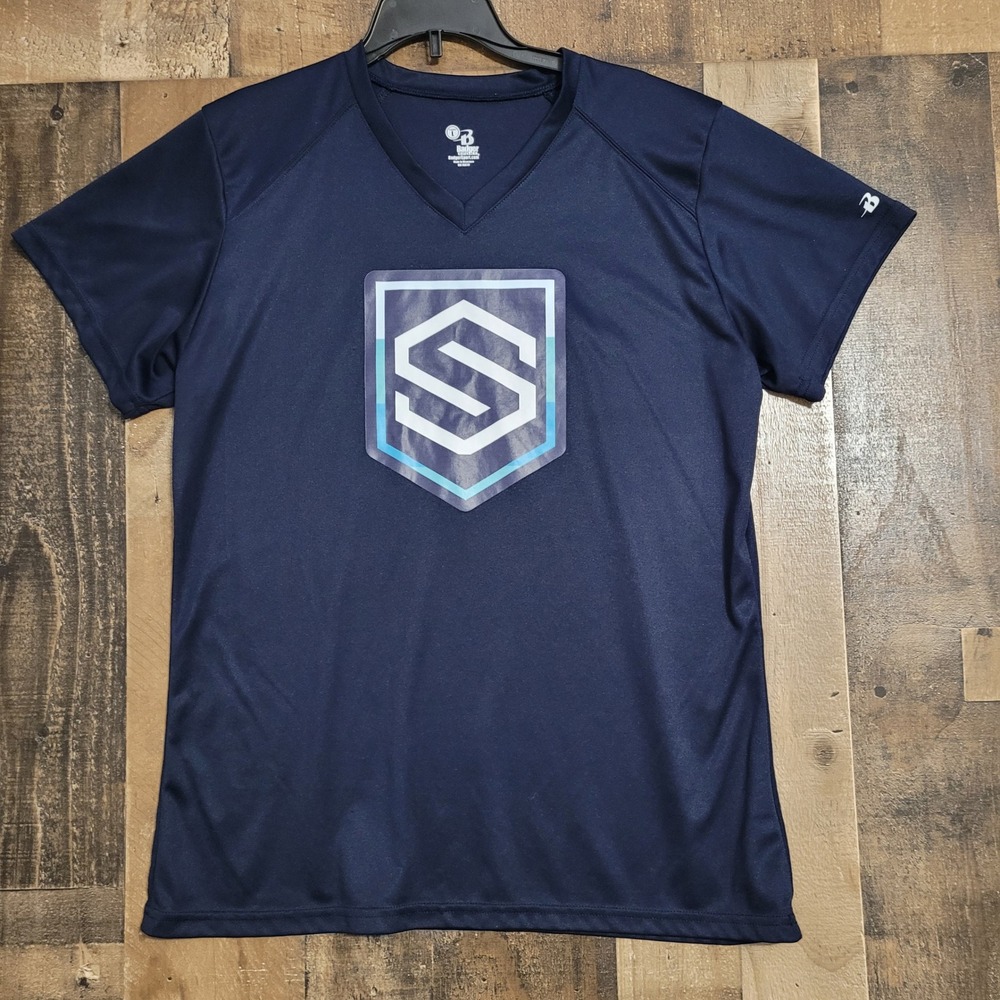 Badger Sport Ladies' V-Neck Athletic T-Shirt Moisture‎ Wicking Navy L Casual Top